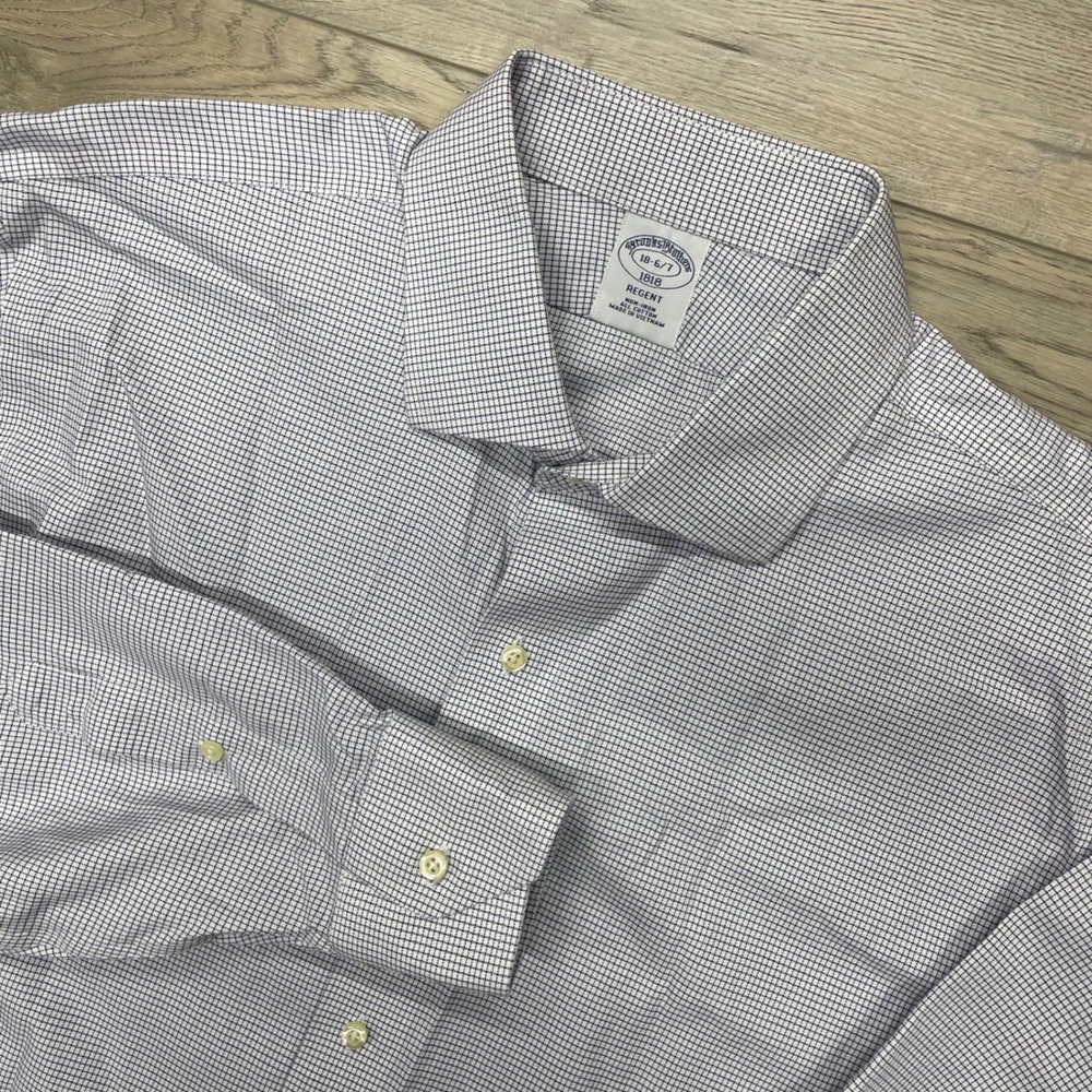 Brooks Brothers Button Down Shirt Mens 18 36/37 Blue Regent Non-Iron Cotton READ